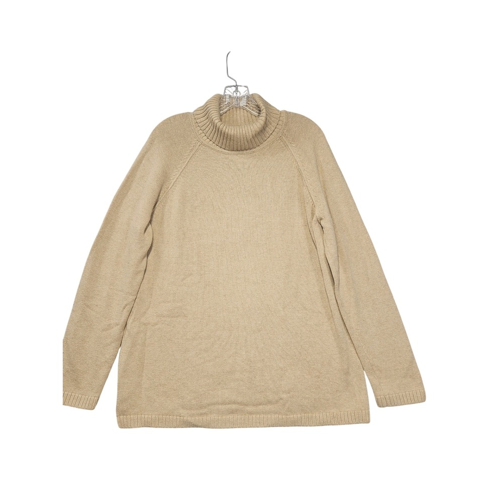 Jeanne Pierre Womens XL Tan Beige 100% Cotton Turtleneck Raglan Sweater RN 50988